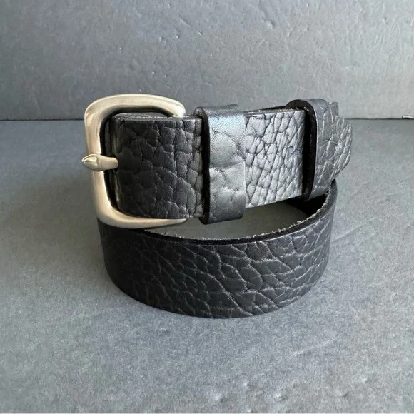 Bottega Artigiana Belt Italian Black Leather Belt Silver Tone Buckle Italy 32
